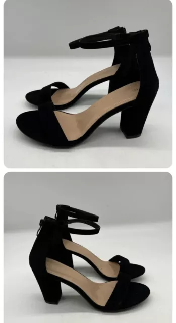 Top Moda Women's Hannah 1 Ankle Strap High Heel Black Nub Sandal Shoe Size 6