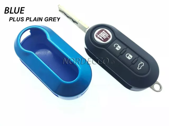 Llano Azul Y Gris Brillo Mando Protector Shell Funda para Fiat 500C 500-500L