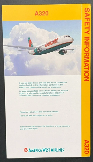 America West Airlines Airbus A320 Safety Card - 5/05