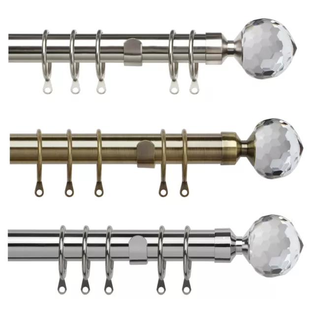 25-28mm Pristine Crystal Ball Extendable Metal Curtain Pole Complete Set