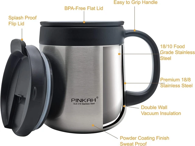 Insulated Mug Travel Coffee Stainless Steel Vacuum Cup Lid Thermos Tumbler 11 Oz 3