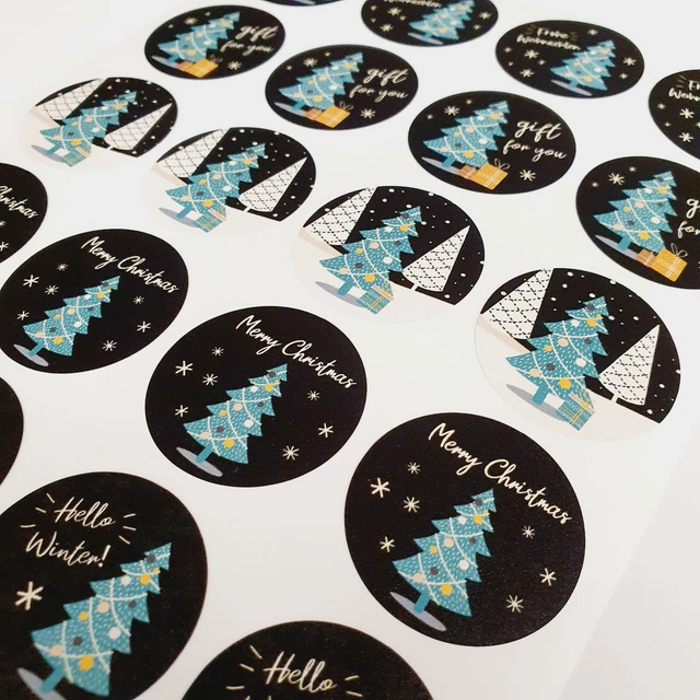 24 Geschenkaufkleber Frohe Weihnachten Baum Sticker Etiketten Merry Xmas 35mm 4