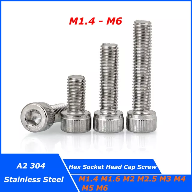 M1.6 - M6 Hex Socket Head Cap Screw 304 Stainless Steel Allen Bolts Full Thread