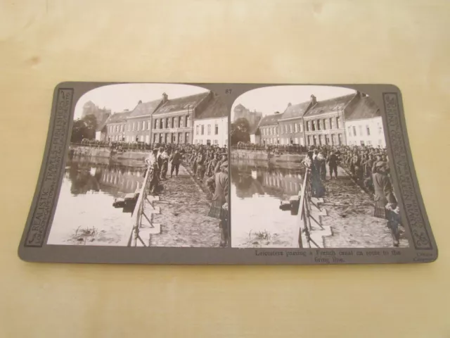 Ww1 Stereoview - Leicestershires Passing A French Canal