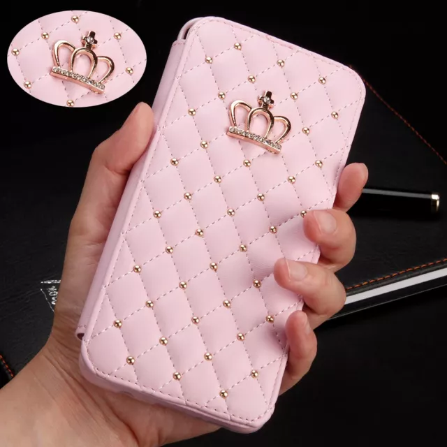 For Samsung Huawei Luxury Crown Bling Girly Flip Leather Wallet Case Phone Cover