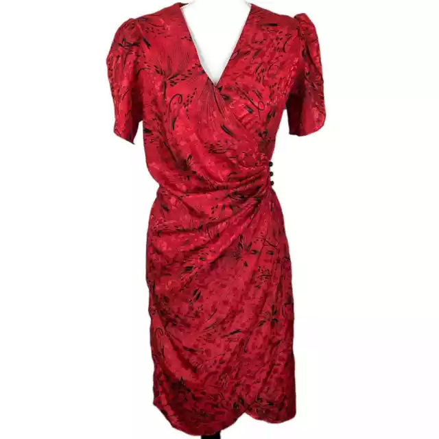 Vintage Blondie and Me Red Satin Ruched Wrap Dress Kimono Evening USA 80's S/M