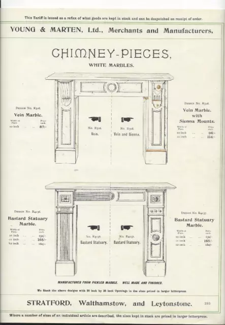Vintage Architectural Advert ‘ Young and Marten Stratford ‘Chimney Pieces.