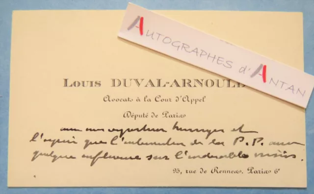 ● CDV Louis DUVAL ARNOULD député de Paris avocat carte de visite - rue de Rennes