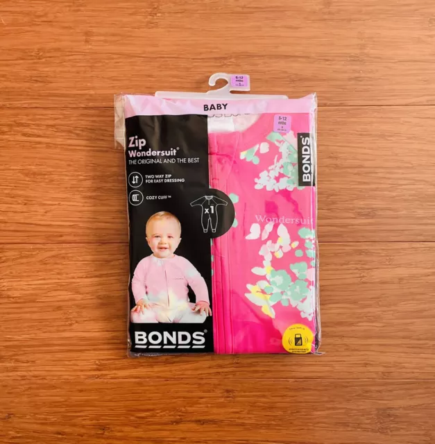 Bonds Baby Girl Pink Floral Long Sleeve Zip Wondersuit Size 0 BNIP