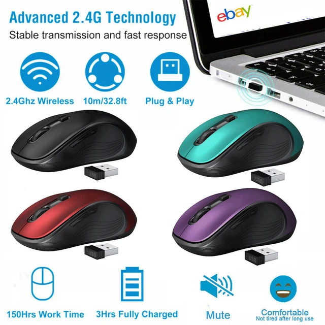 2.4GHZ ERGONOMIC WIRELESS Mouse Cordless Mice & USB Receiver For Laptop ...