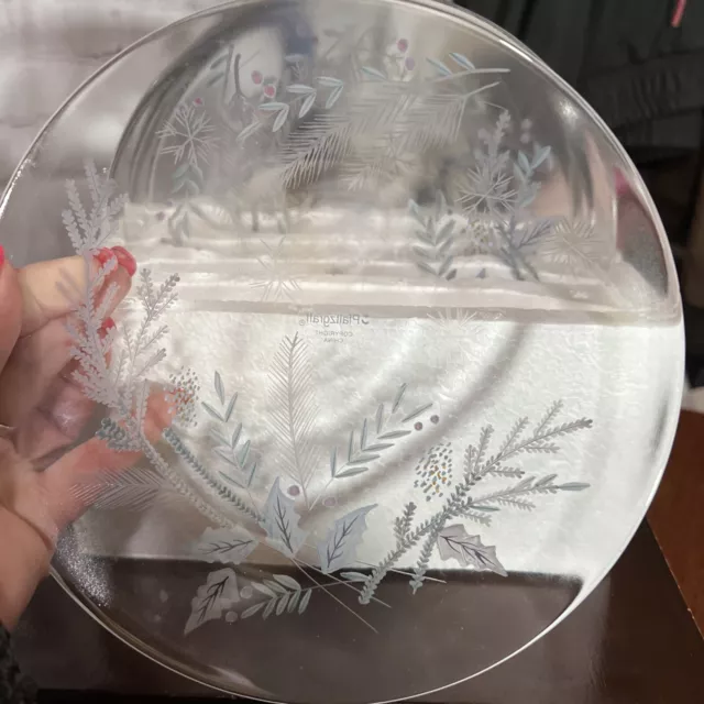 4 Pfaltzgraff  Winter Frost 8” Clear Etched Salad / Dessert Plates HOLLY PINE