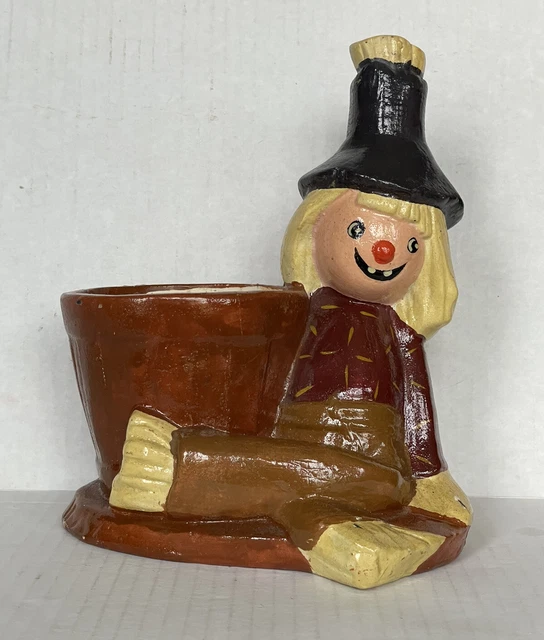 Vintage Scarecrow Ceramic Pottery Planter Fall Halloween Autumn Hand Painted