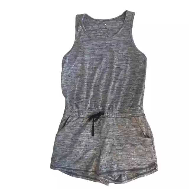 Women M Lucy Activewear Destination Anywhere Light Gray Romper Shorts Travel