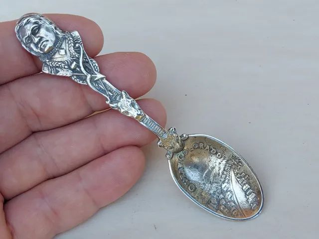 Rare* Cast Indian Chief Ouray Colorado Sterling Silver Souvenir Coffee Spoon