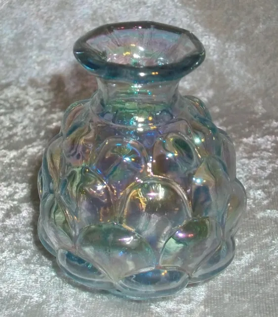 Vintage Miniature Fenton Iridescent Pale Blue Jacqueline Carnival Glass Vase USA