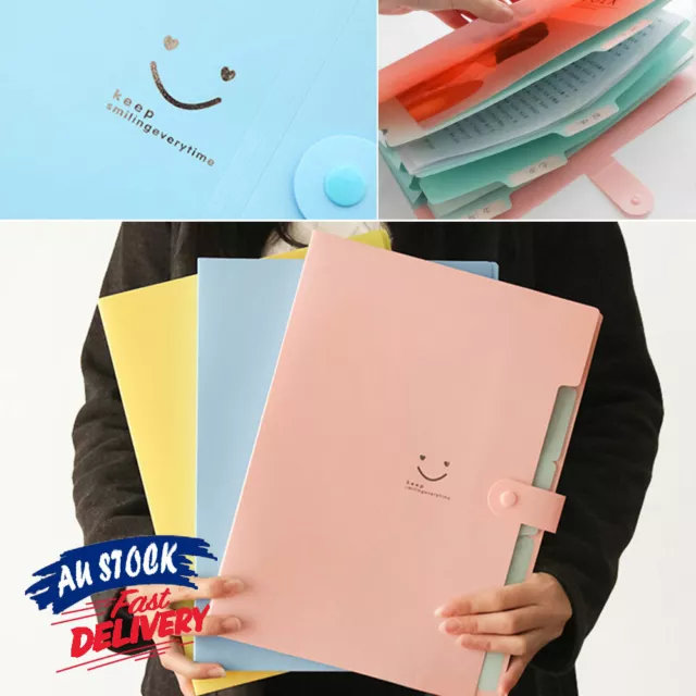 5 Pockets Expanding File Folder Paper Document Organizer Pockets Office A4