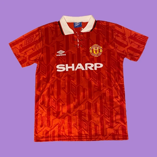 Maillot Vintage Manchester United Umbro Noir - Logo Centre, Taille L - Années 90