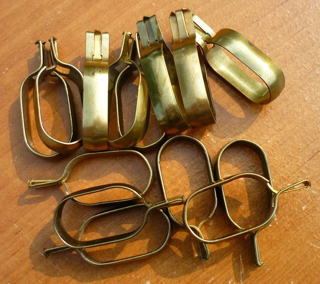 Lot of 14 Vintage Brass 5/8" Oval Oblong Clip-On Cafe Curtain Drapery Rings