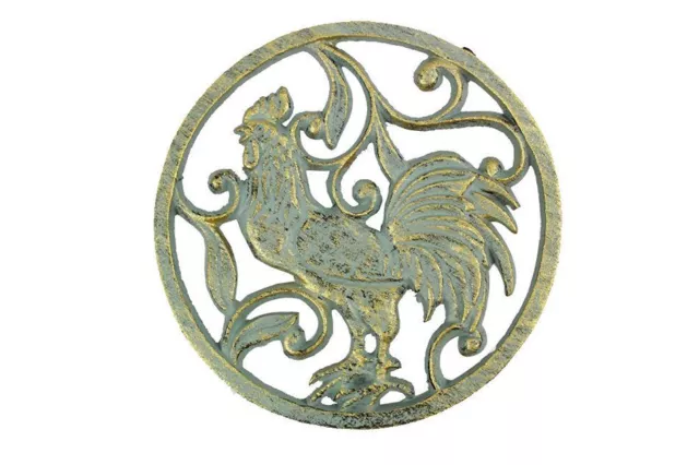 [Pack Of 2] Antique Seaworn Bronze Cast Iron Rooster Trivet 8""