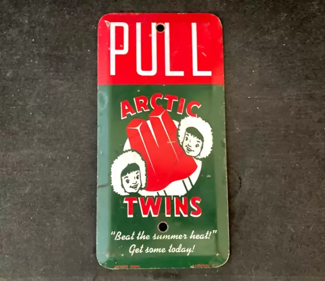 Vintage ARCTIC TWINS DOOR PUSH PALM PRESS Rare Old Advertising Sign