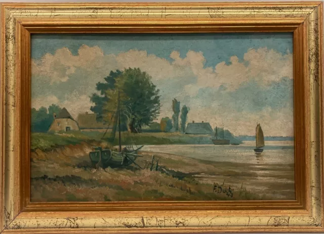 Pintura Al Óleo Impresionista Del Norte de Alemania Paisaje Velero Elbe Hamburgo