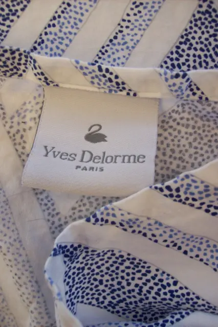 Yves Delorme Queen Flat Sheet~Blue/White Dotted Basketweave~100% Cotton