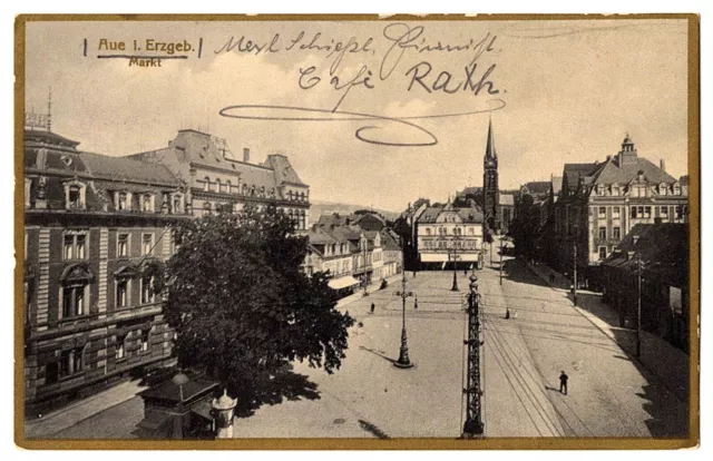 1925, 14.12., AK mit Goldrand, Aue im Erzgebirge, Markt, ohne Verlag, gelaufen