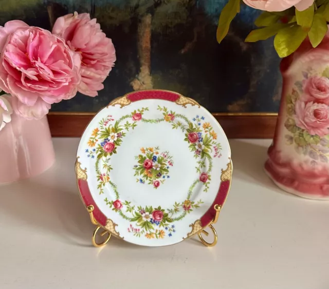 Gorgeous Vintage c1940s Shelley "Dubarry" Burgundy Floral Side Plate