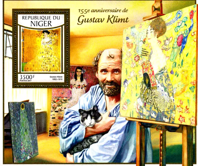 MNH Block Gustav Klimt mit Katze Maler Österreich Kunst Jugendstil Gemälde / 143