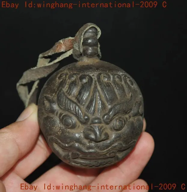 collect old China Chinese bronze foo dog lion beast statue bell
