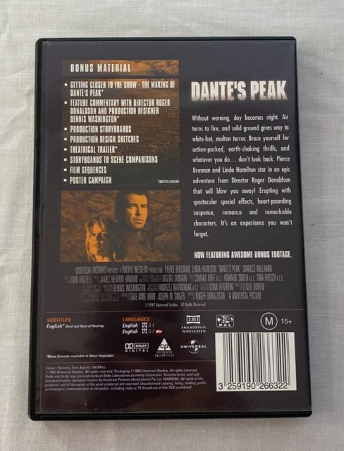 DANTES PEAK DVD Pierce Brosnan Linda Hamilton Region 2 4 Action Film ...