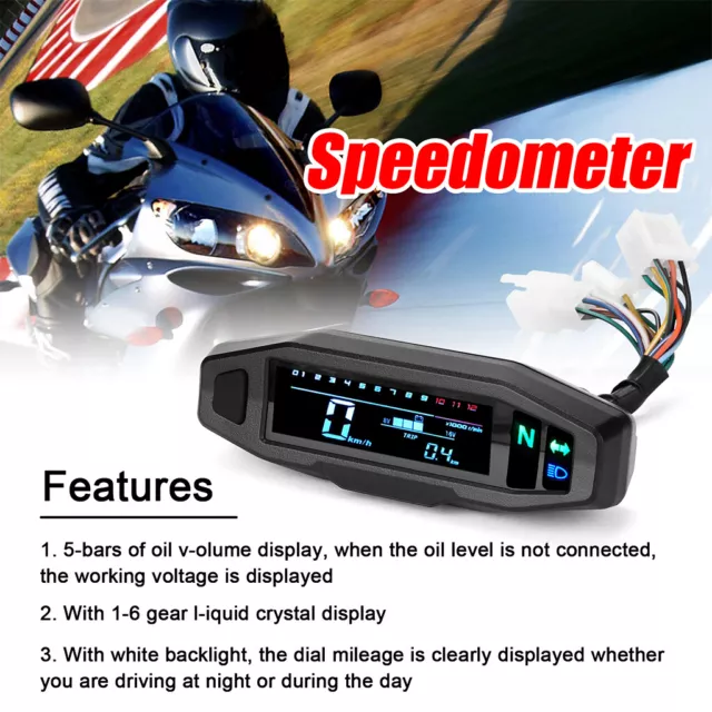 Motorrad Digital LCD Tachometer Kilometerzähler RPM KMH Odometer 12V DE 3