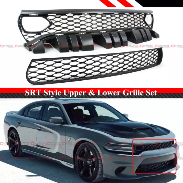 For 15-23 Dodge Charger Rt Scat Pack Srt Dual Snorkel Front Upper + Lower Grille