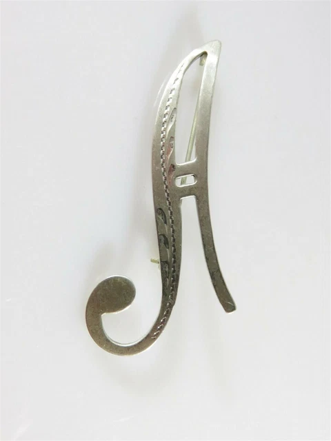 Fancy Font Vanity Letter A Sterling Silver Initials Brooch Etched Design