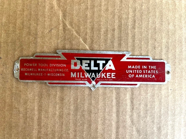 Delta Milwaukee Name Tag Badge 6" Belt Sander 10" Tilt Table Saw 6 3/4" x 1 3/4"
