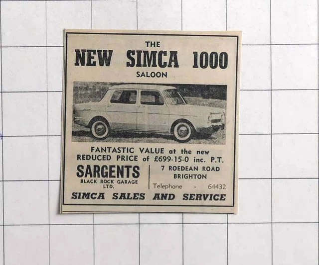 1962 THE NEW Simca 1000 From Sargents, Black Rock Garage Ltd Brighton
