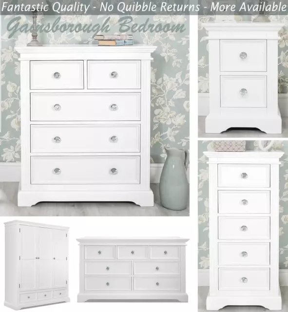 White Bedroom Furniture Wooden Chest of Drawers Bedside Table Robe GAINSBOROUGH