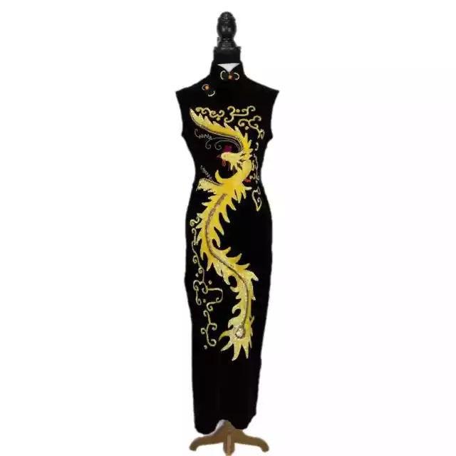 VINTAGE VAN HA Vietnamese Sequin Beaded Black Velvet Maxi Dress - Women ...
