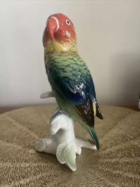 Karl ENS Parrot Cacatoès  Perroquet Lovebird Porcelaine De SAXE  H. 16 cm