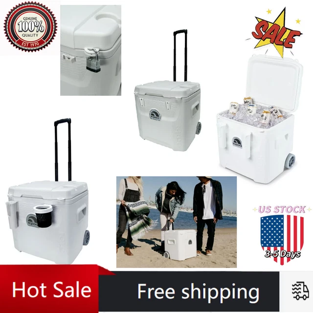 IGLOO 52 QT 5Day Marine Ice Chest Cooler with Wheels, White,Free