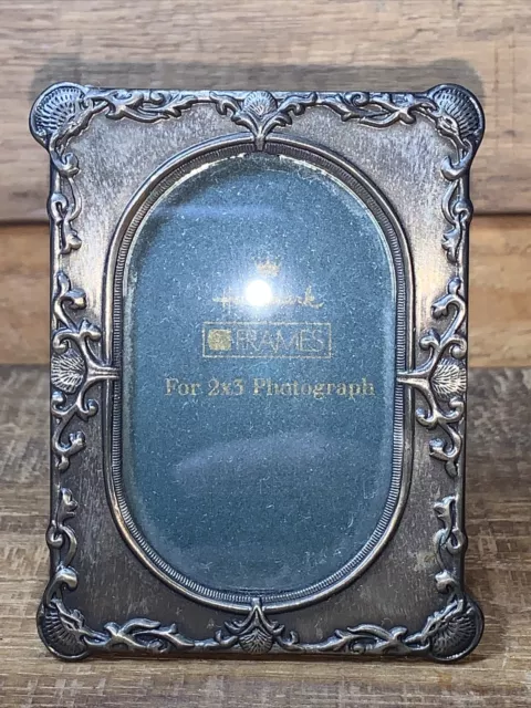 Vintage Hallmark Embossed Pewter  Oval Miniature Picture Frame, Fits 2" by 3"