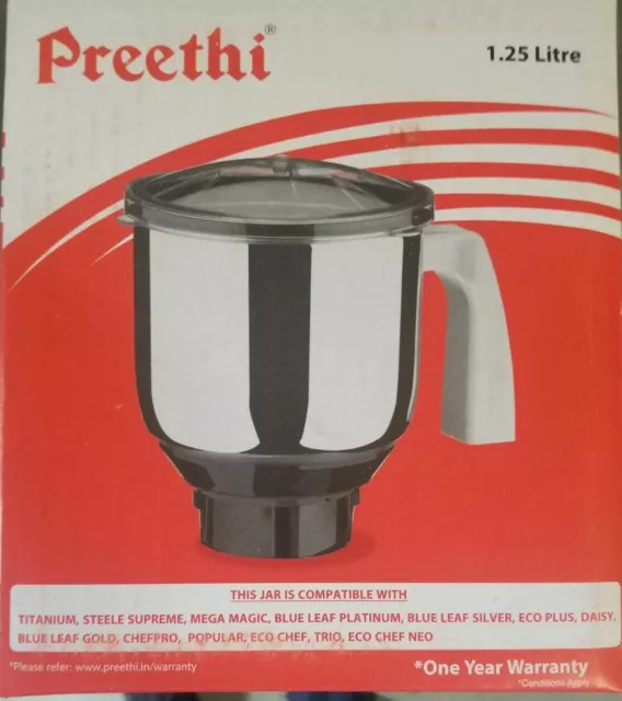 Preethi MG 509 Medium Mixer Jar for Eco Twin, Eco Plus/Chef Pro and Blue  Leaf, 1-Liter, Silver 