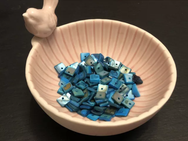 Mother of Pearl Shell Chip Iridescent Square Beads Blue 50g