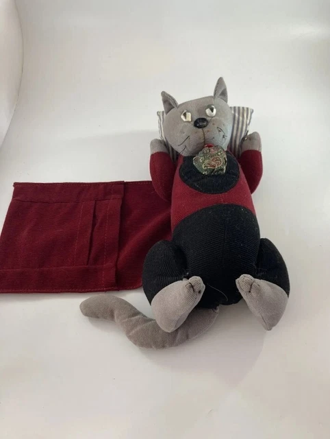Vintage 1980s Grey TV Kitty Cat Corduroy Remote Control Holder for Sofa