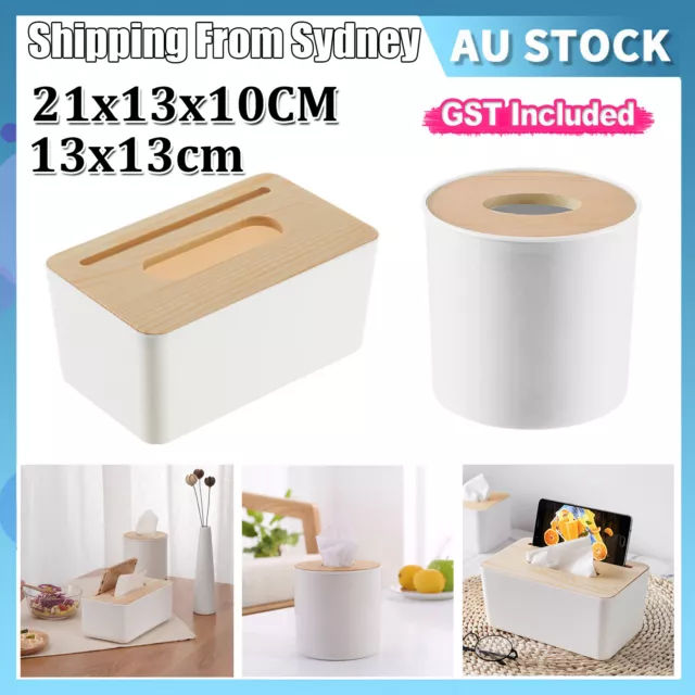 Tissue Box Holder Dispenser Paper Storage Napkin Case Wooden Cover Organizer