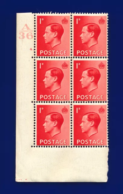 1936 SG458 1d Scarlet P2 Block (6) Cyl #4 Dot Ctrl A36 Perf 5(E/I) MMH dhlw