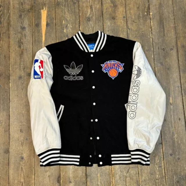 Adidas Bomber Jacket Basketball New York Knicks Varsity Coat, Black, Mens XL