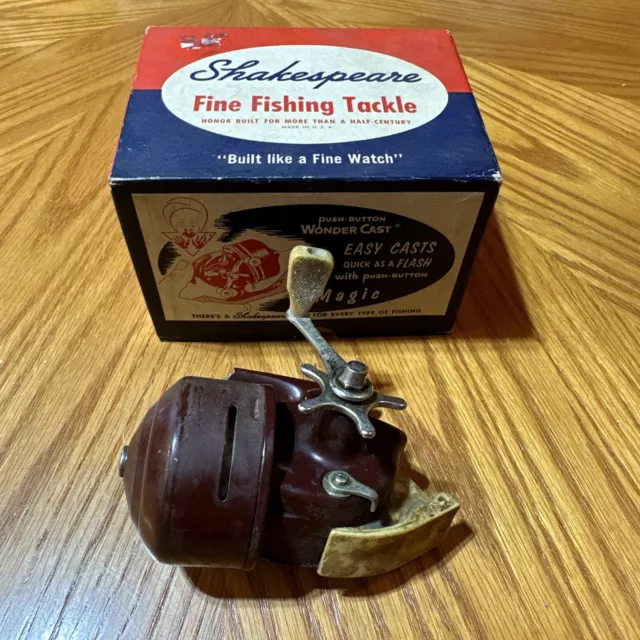 VINTAGE SHAKESPEARE WONDER-FLYTE No. 1765 Push-Button Fishing Reel With Box  $12.95 - PicClick