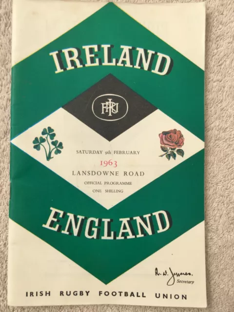 Ireland vs England rugby programme 9 February 1963