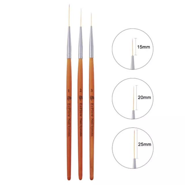 15/20/25mm 3pcs Nail Art Liner Brush Ultra Fine Brush Wooden Handle Drawing `LI